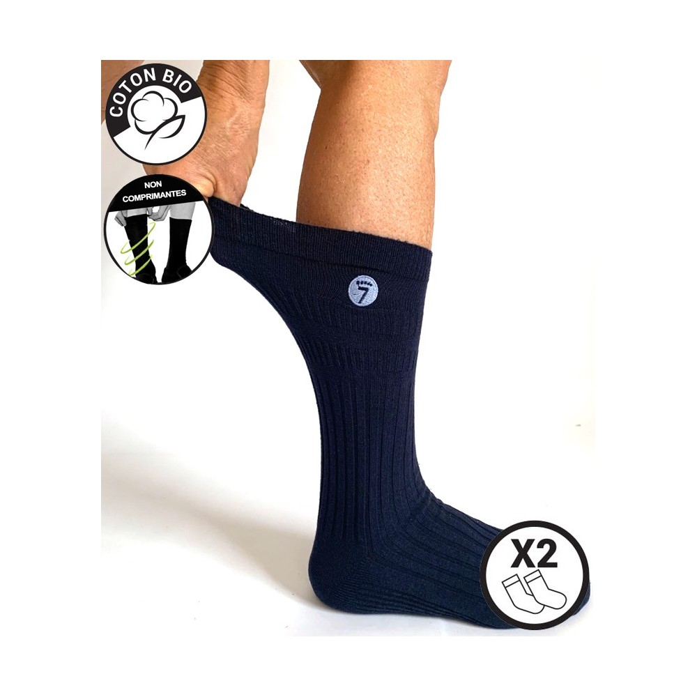 2 paires de chaussettes Diabetique en coton BIO chaussettes non comprimantes