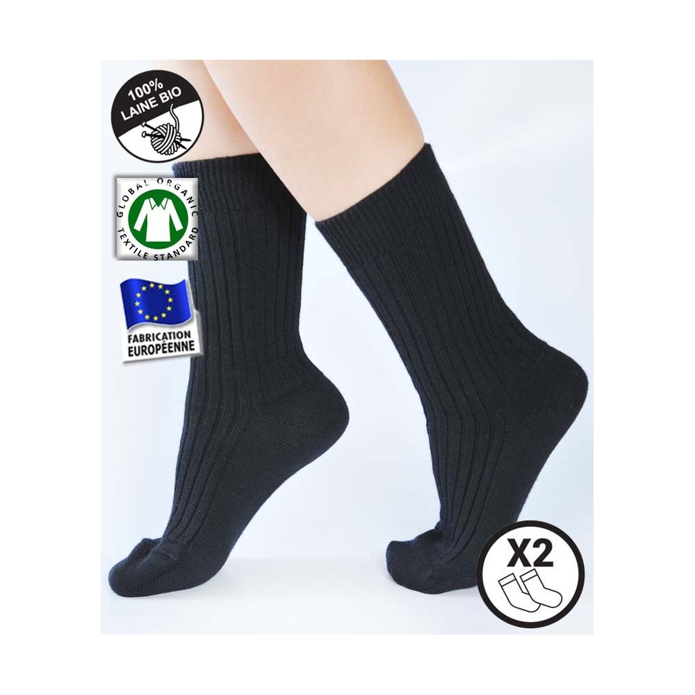 Chaussettes laine merinos noir