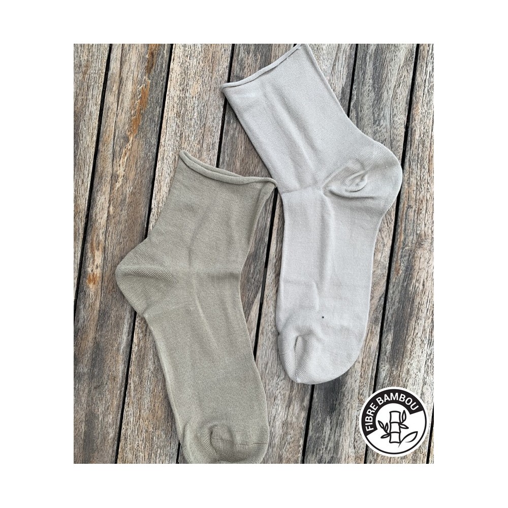 Chaussettes femme en bambou naturel Bord roulé souples