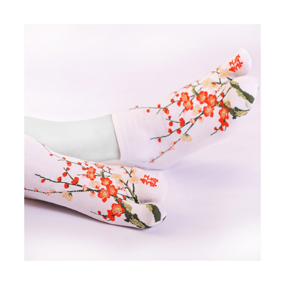 Chaussettes japonaises courtes fleurs de prunier