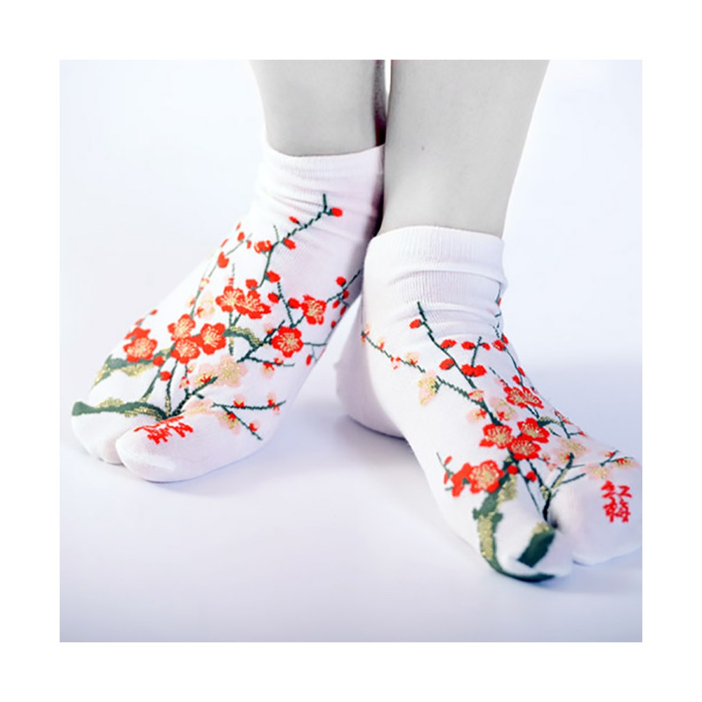 Chaussettes japonaises courtes fleurs de prunier