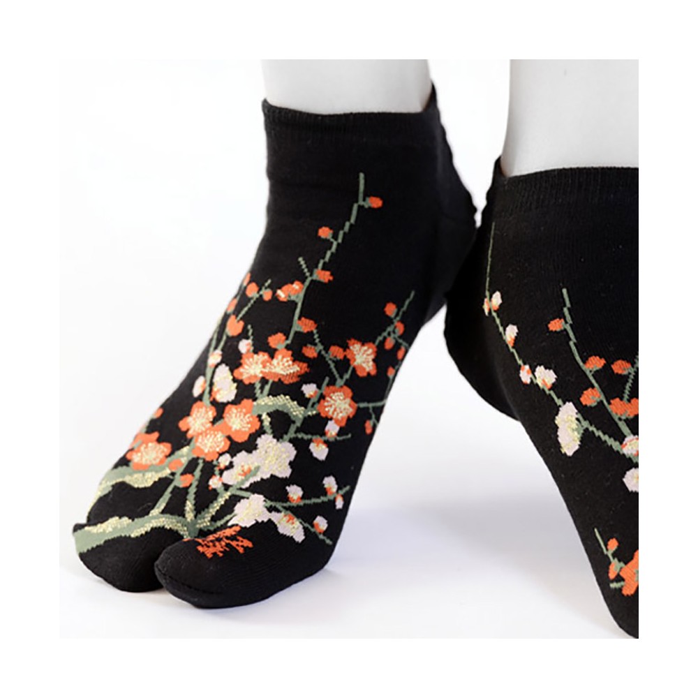 Chaussettes japonaises courtes fleurs de prunier