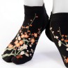 chaussettes courte fleur de prunier a doigt brillant noir soquette tong