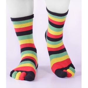 Chaussettes avec doigts coton bio couleur vert jaune rouge rasta