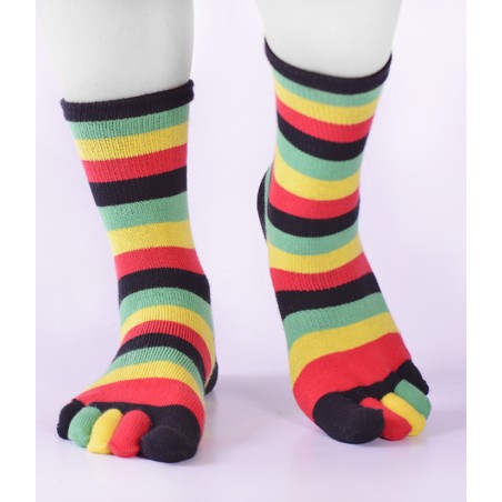 Chaussettes avec doigts coton bio couleur vert jaune rouge rasta