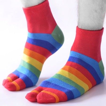 Chaussettes rayées tabi arc-en-ciel 2 doigts