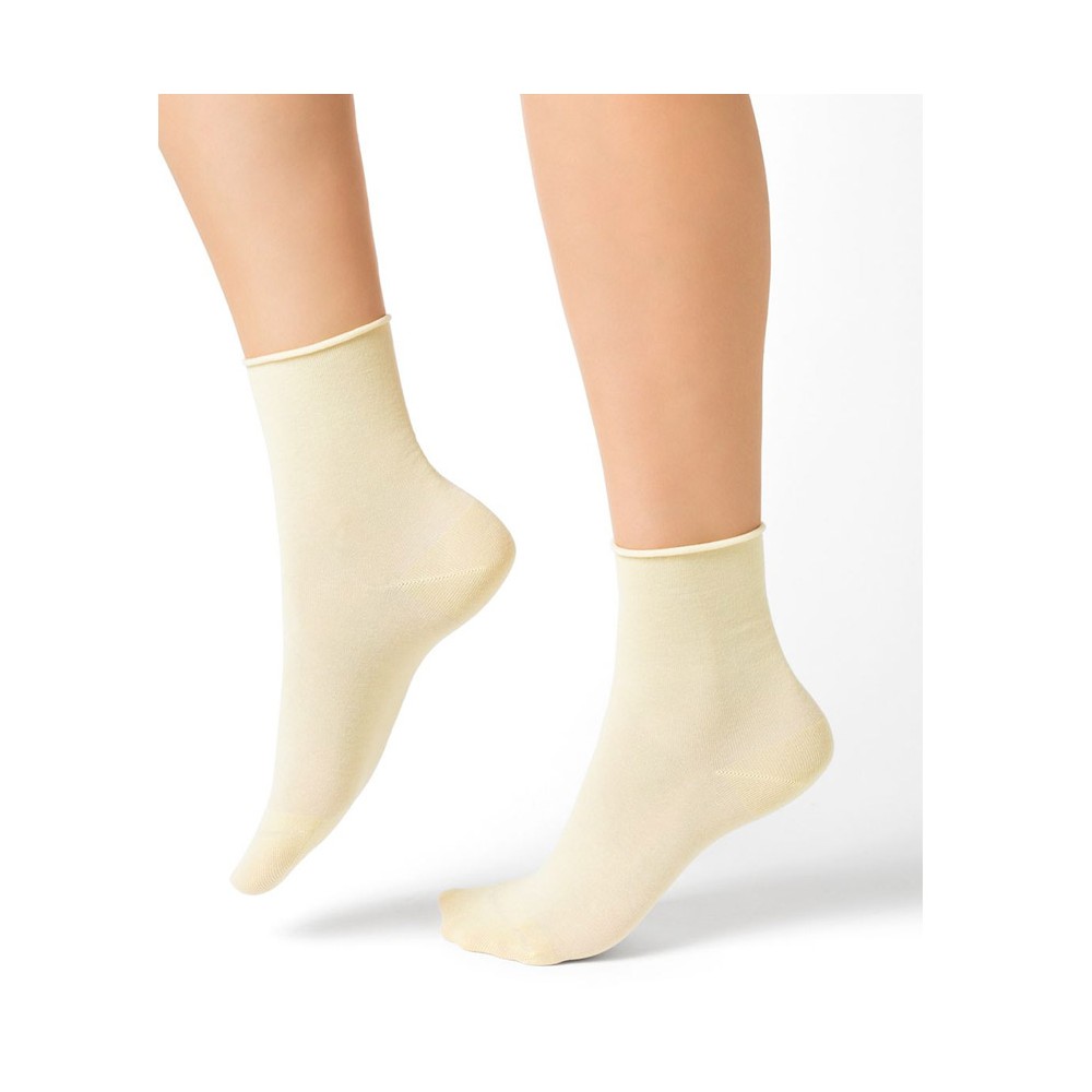 Chaussettes basses femme en cachemire/laine unies à bords roulés