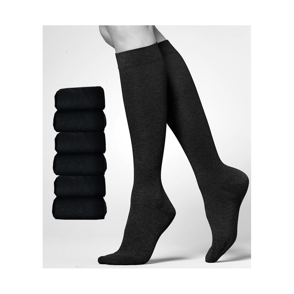 Chaussettes hautes noires mi-bas unie coton