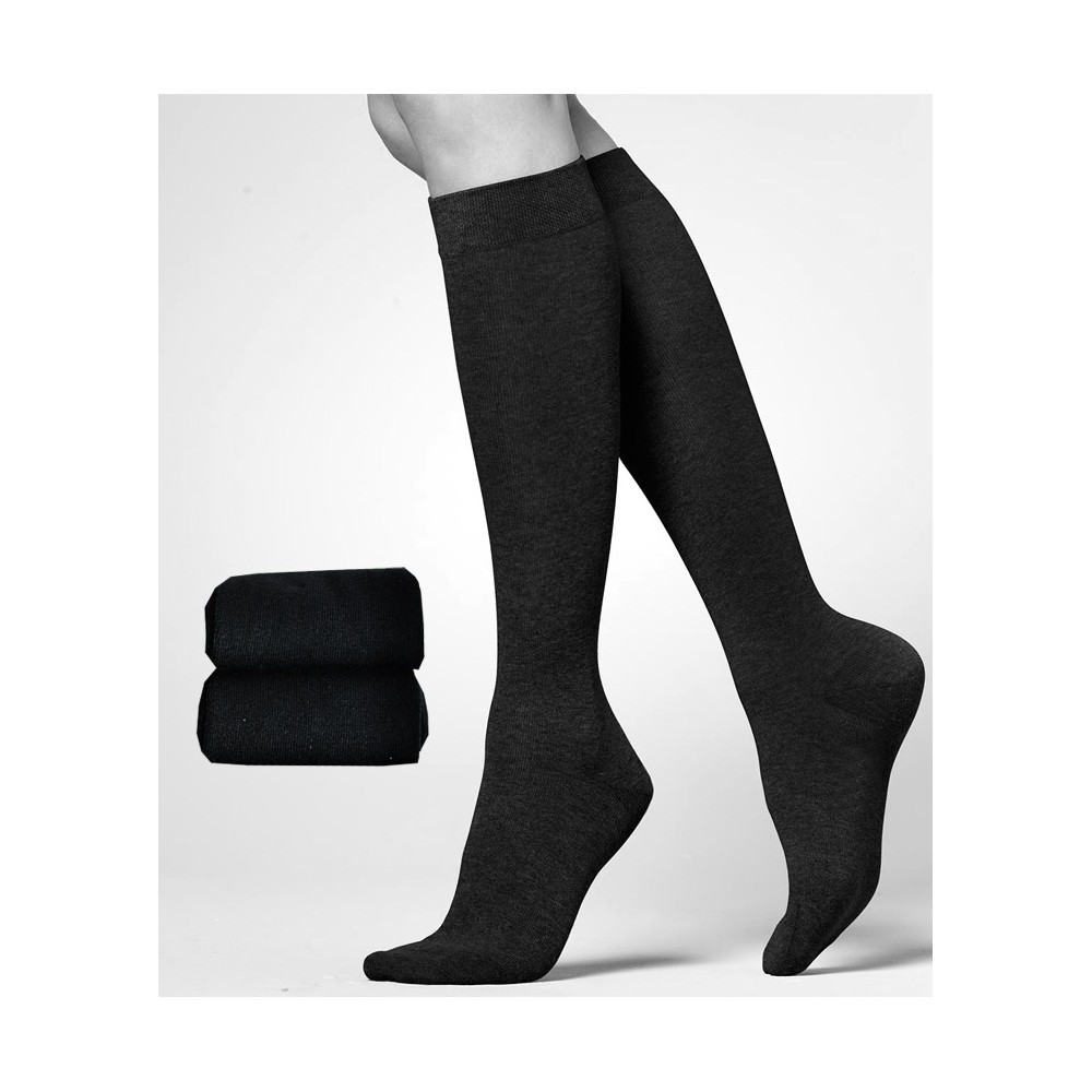 Chaussettes hautes noires mi-bas unie coton