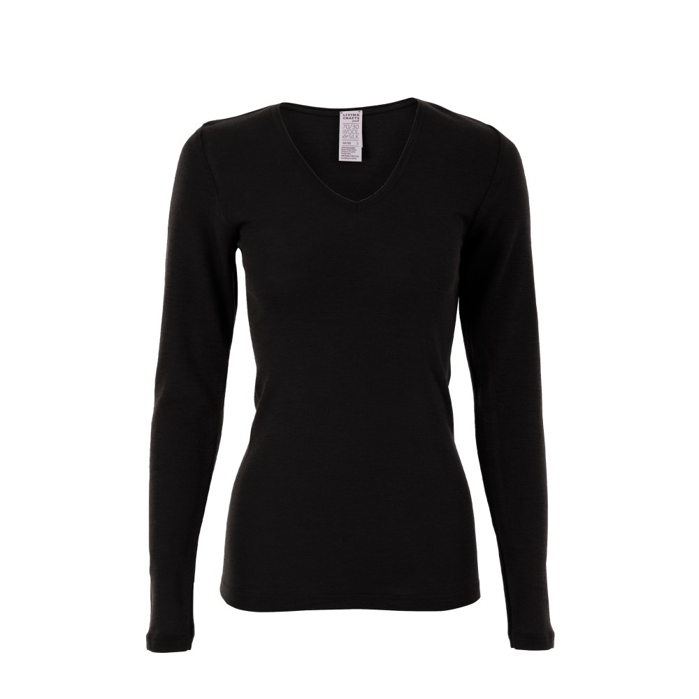 COSILANA - T-shirt manches longues - Laine/soie bio, Noir - Femme