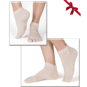 Chaussette beige crème avec orteils séparés en Bambou - courte
