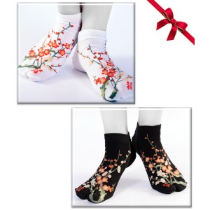 chaussettes courte fleur de prunier a doigt brillant blanc