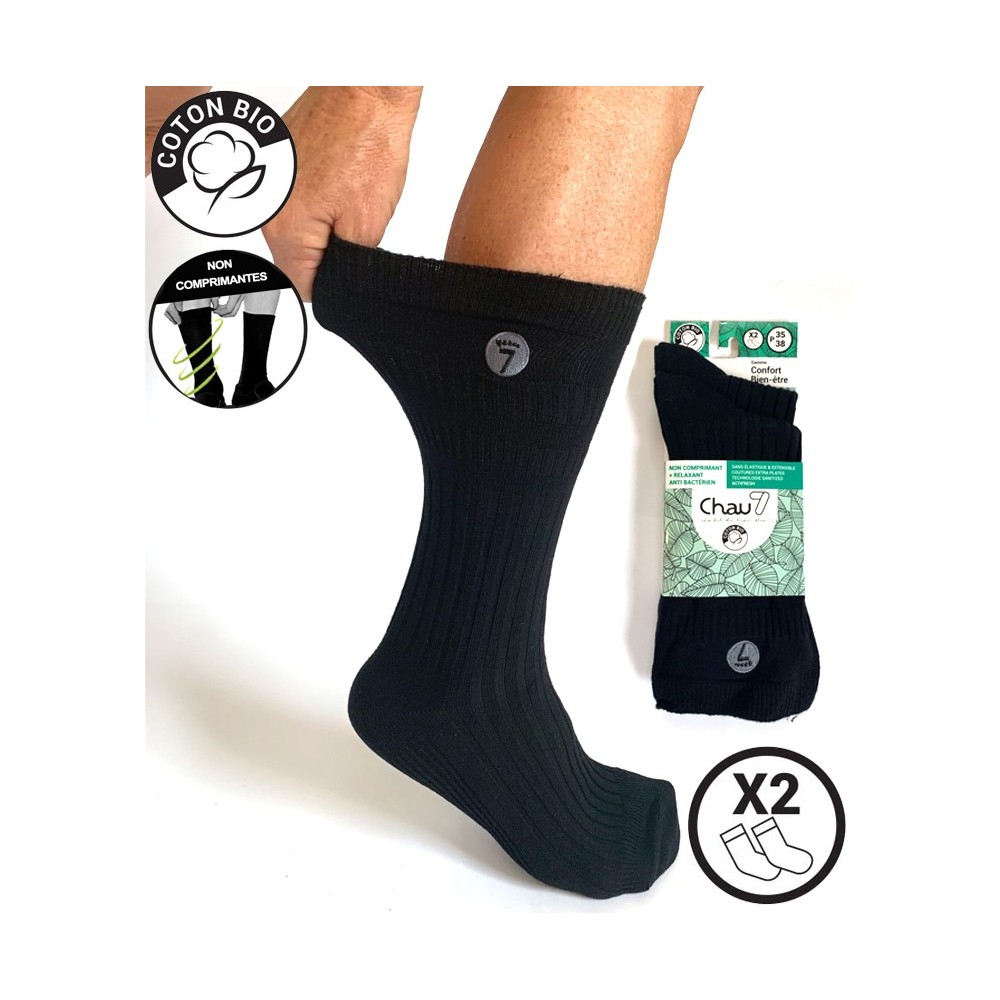 2 paires de chaussettes Diabetique en coton BIO chaussettes non comprimantes