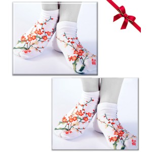 chaussettes courte fleur de prunier a doigt brillant blanc