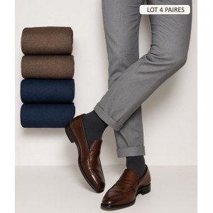 chaussettes fil d'ecosse 100% coton  pour homme lot de 4 paires chaussettes marine et marron