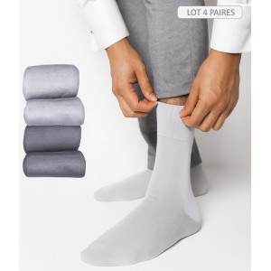 chaussettes fil d'ecosse 100% coton  pour homme lot de 4 paires chaussettes grises