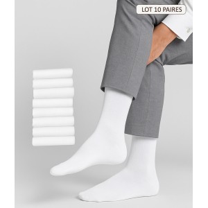 chaussettes fil d'ecosse 100% coton blanc pour homme lot de 10 paires blanches