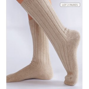 chaussette en merinos et cachemire laine douce chaude ecru beige pour femme