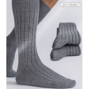 chaussettes merinos cachemire gris lot de 2 paires pour homme