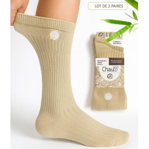 chaussettes diabétique gros mollet problème de circulation beige en bambou
