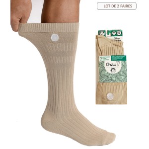 chaussettes coton bio beige pied diabetique gonflé et pied sensible, chaussettes sans elastique non comprimante gros mollets