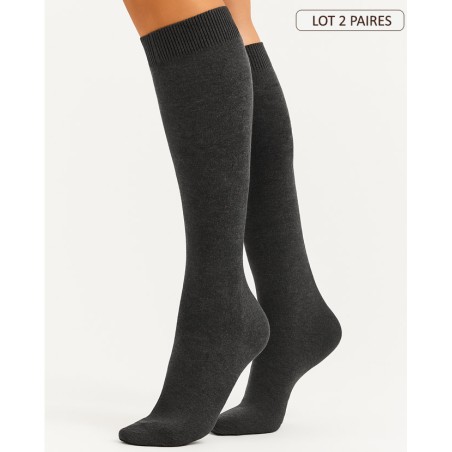 Chaussette haute laine cachemire soie pour femme, chaussettes chaudes douces hiver coloris gris antracite