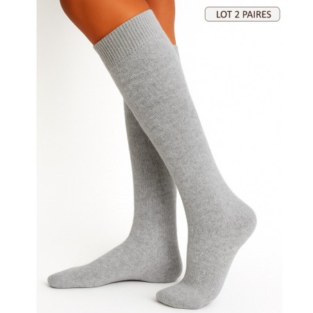 Chaussette haute laine cachemire soie pour femme, chaussettes chaudes douces hiver coloris gris clair