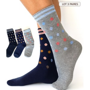 Chaussettes pour Femme en cachemire et soie avec pois chaussette douce chaudes noir marine gris