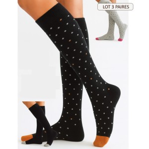 chaussette haute angora  a pois et uni douce chaude haute