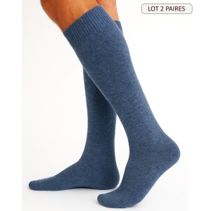 Chaussettes Hautes en cachemire et soie pour Homme mibas en laine bleu marine