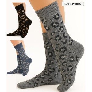 chaussettes laine ccahemire chaussettes en soie chaude pour femme, hiver jungle motif leopard woman socks