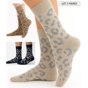 chaussettes laine ccahemire chaussettes en soie chaude pour femme, hiver jungle motif leopard woman socks