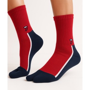 chaussette- sport 2 doigt tabi coton bio et bambou bleu et rouge blanc