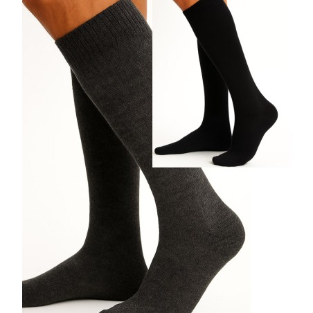 Chaussettes Hautes Fines Laine Alpaga gris anthracite et noir